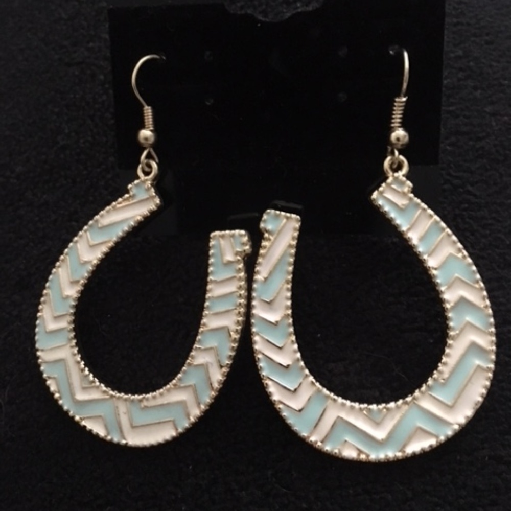 Pale Pink/Blue Chevron Horseshoe Earrings